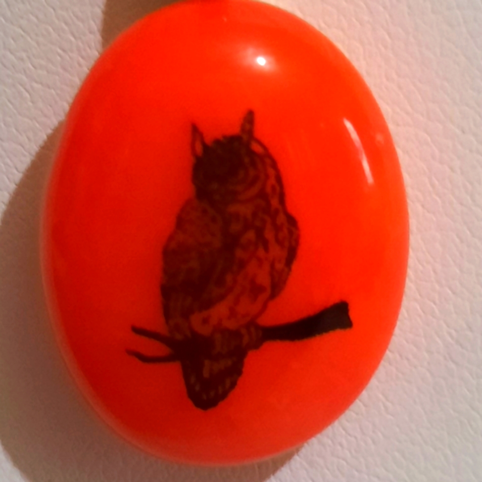 Stained Glass Orange Necklace With Fused Black Owl Decal